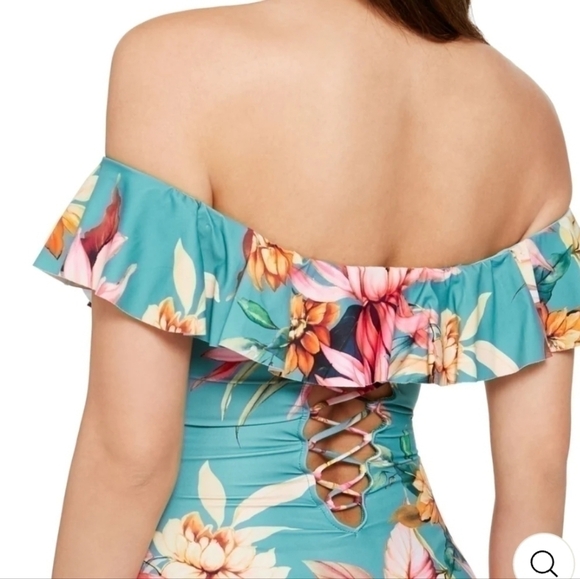 La Blanca Women's Swimwear Size 4 One Piece Ruffle Floral-Print Blue - Picture 3 of 8